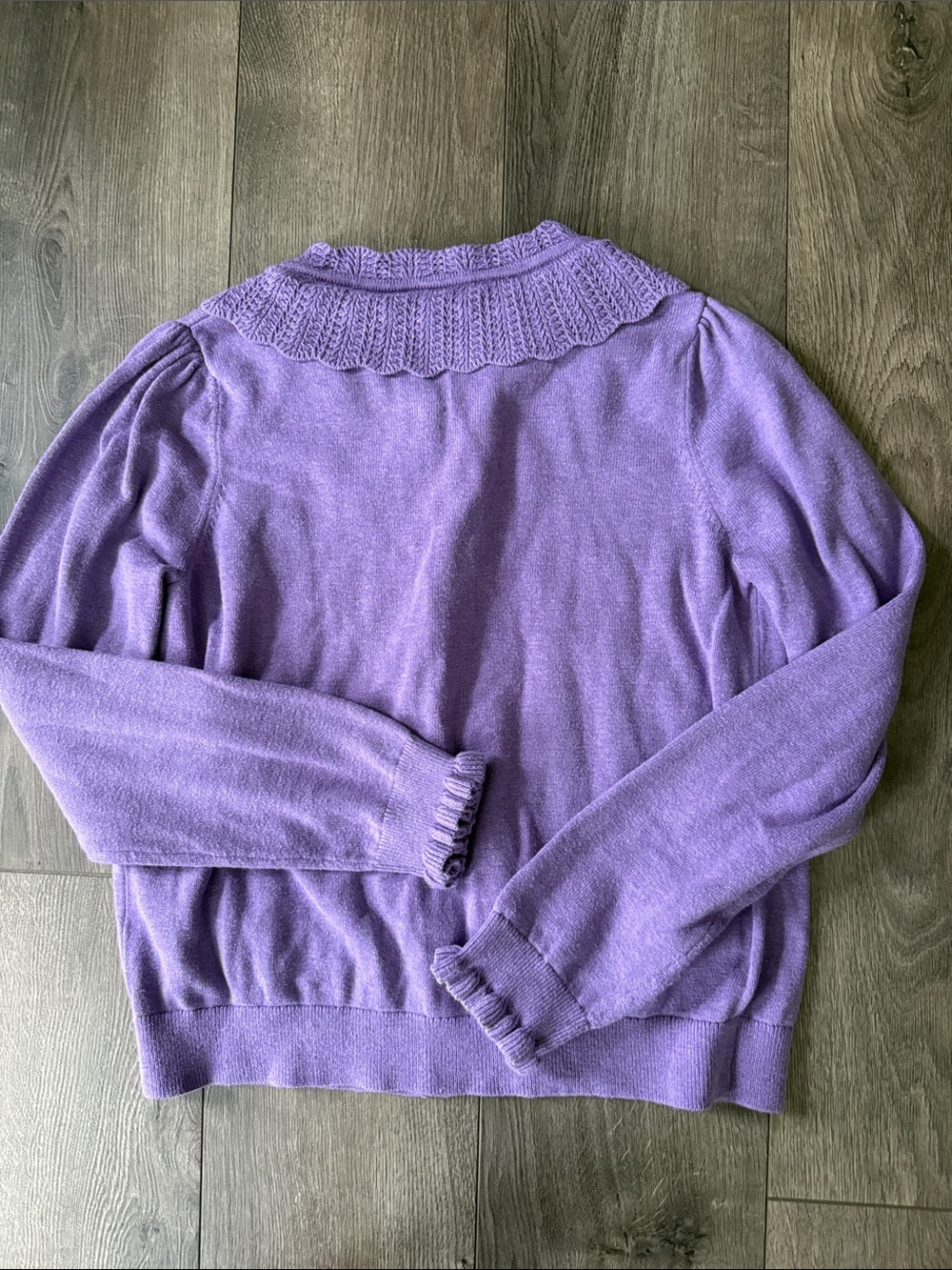 Boden Purple Ruffled-Collar Button Cardigan - Picture 3 of 4